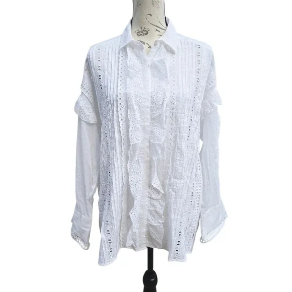 The Kooples NWT Women's Eyelet Top Button Up Blouse White Size‎ Small - Picture 3 of 11